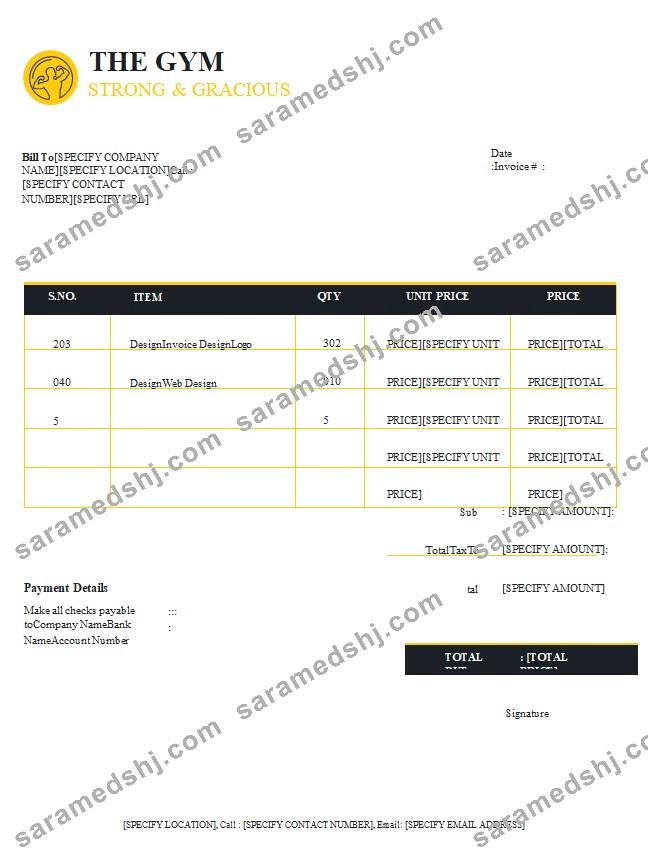 Free Gym Invoice Template